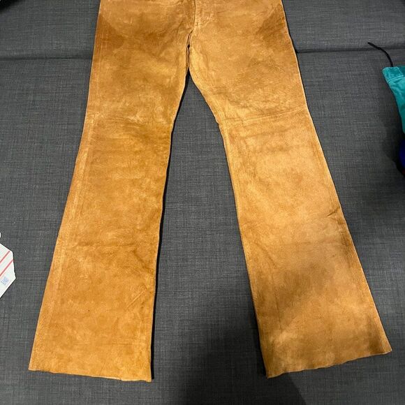 Vintage Express World Brand Suede Leather Pants - Size 7/8 - Tan Bootcut Western - Picture 2 of 7